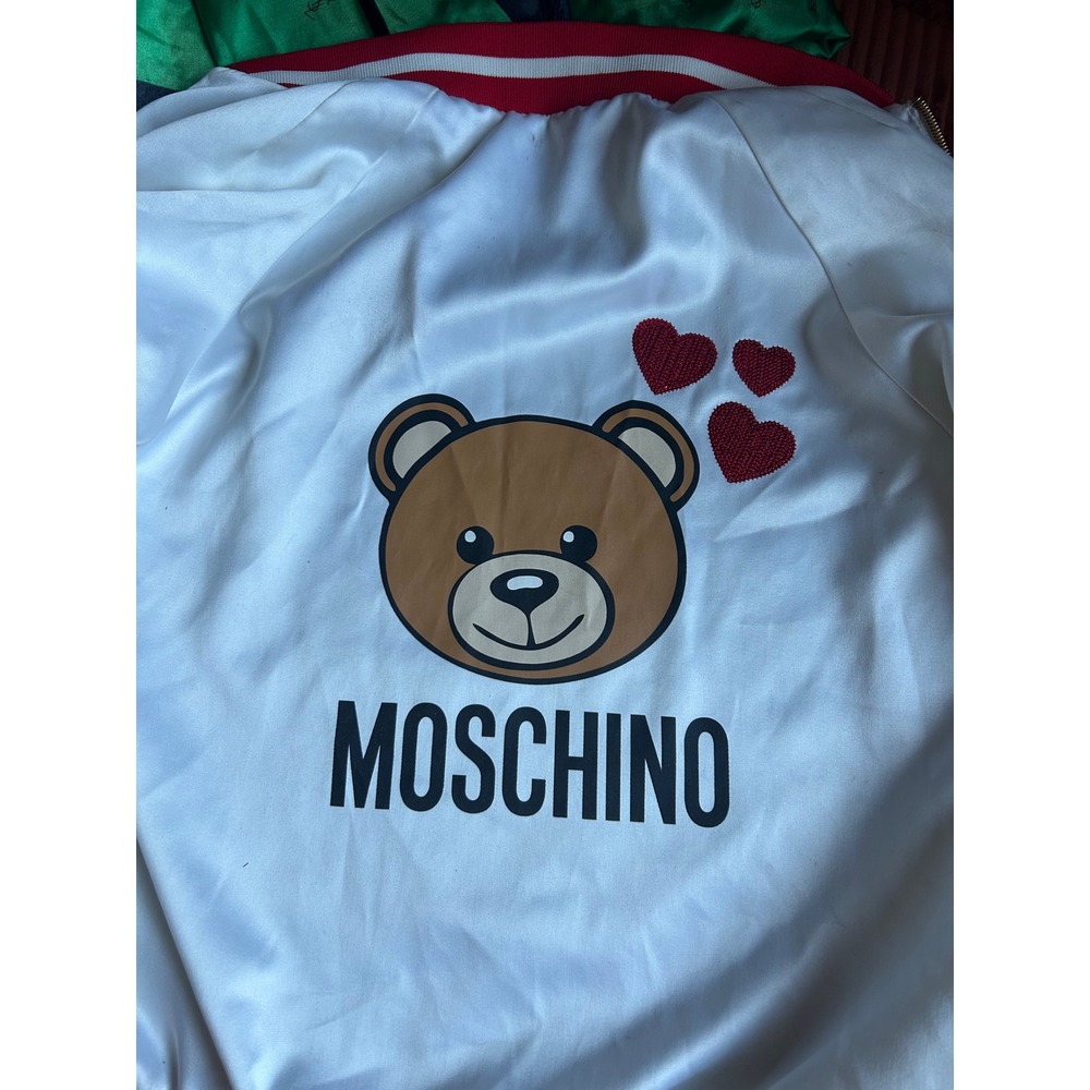 Teen Moschino Bomber Jacket Size XS White Good Teddy Bear Graphic - Picture 6 of 7